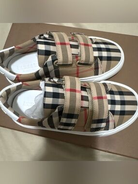 Burberry Beige Black Red Check Kids Sneakers